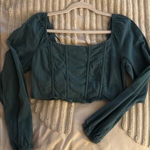 Elegant Teal Long Sleeve Women's Top